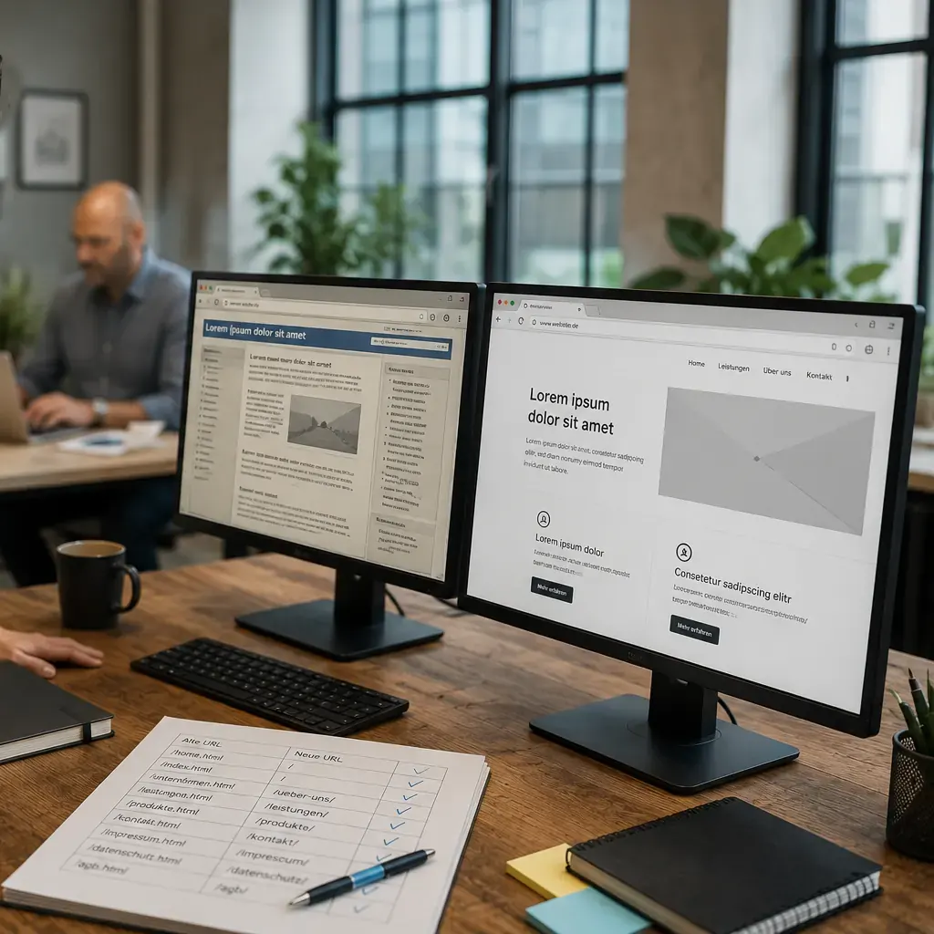 Gegenüberstellung der bestehenden und der neuen Fassung einer Website