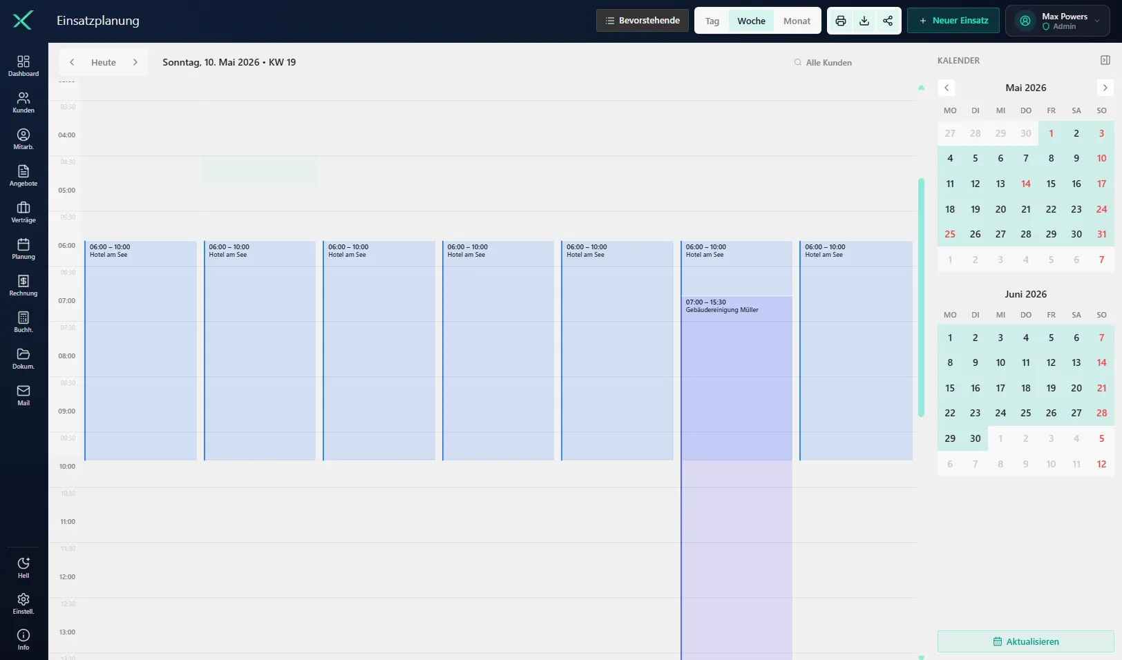 XFlowAssist: Einsatzplanung im Wochenkalender mit Terminen je Kunde